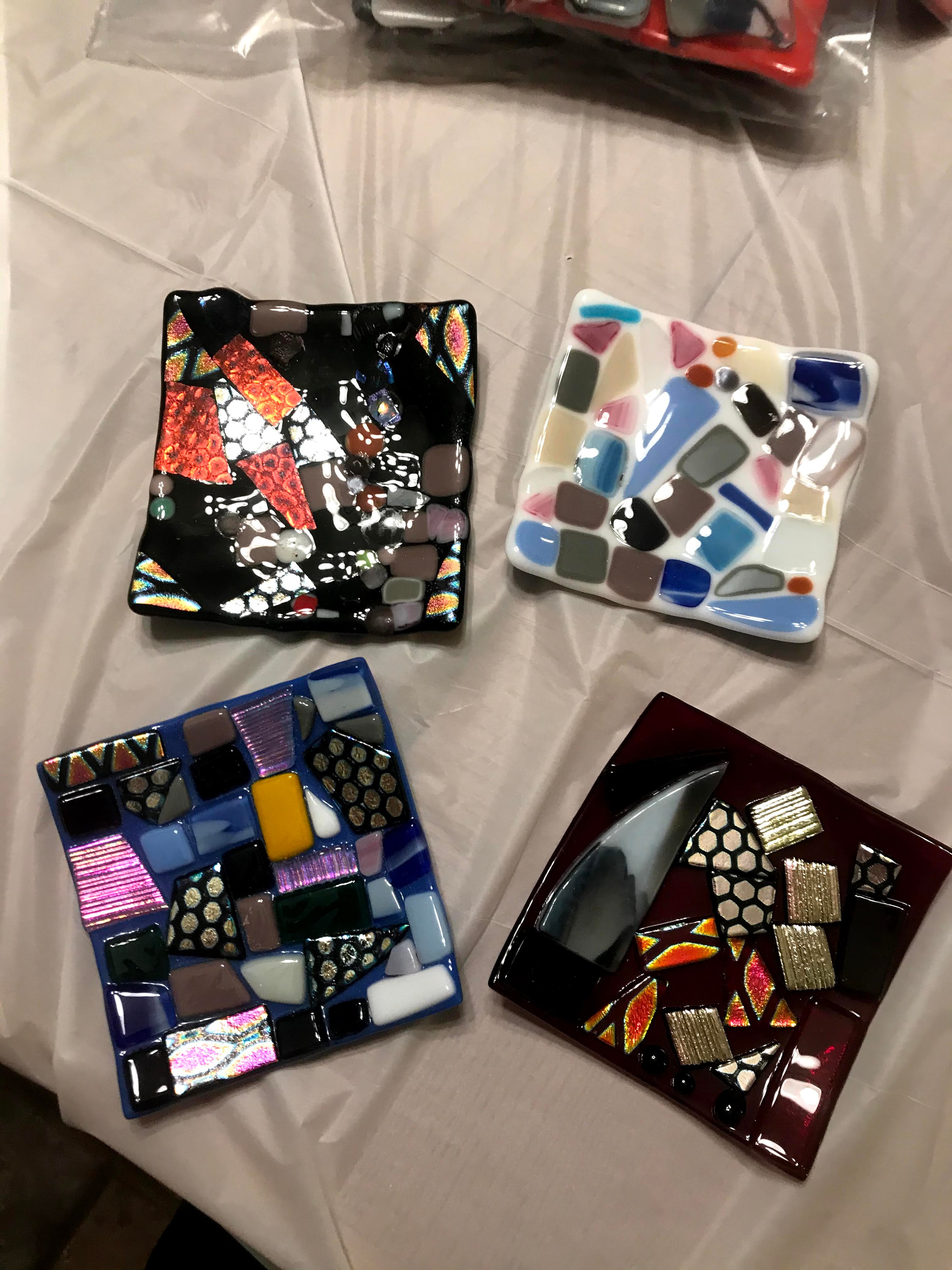 Colorful fused glass art pieces