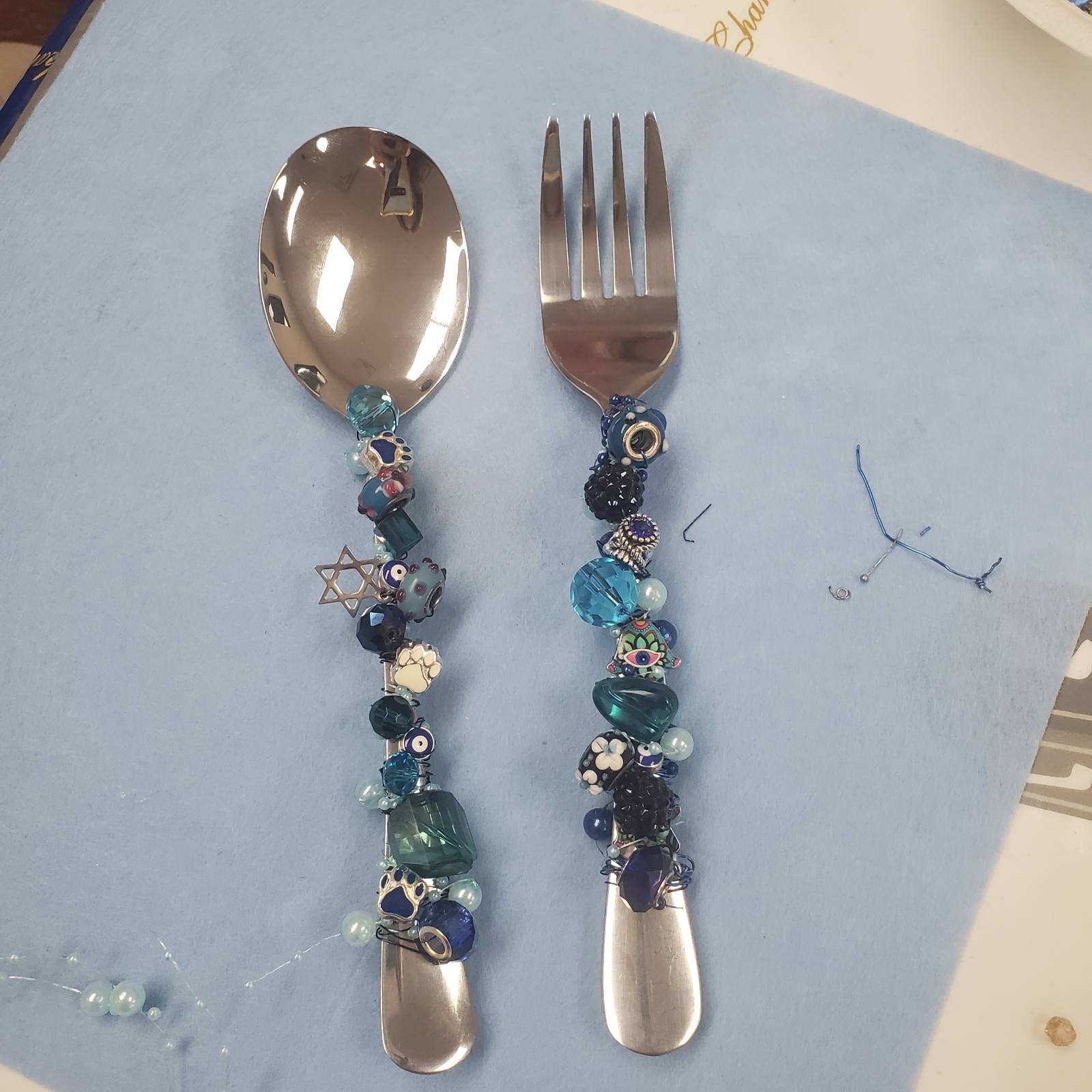 Beaded spoon and fork jewelry craft